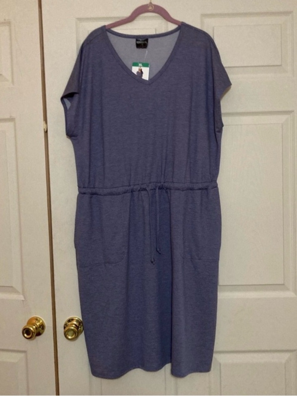 NWT 32 Degrees Soft Fleece Drawstring Waist Dress with Pockets Heather Blue XL